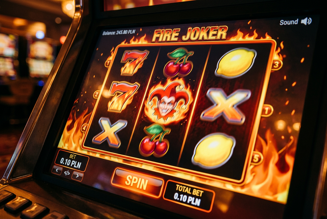 Widok klasycznego automatu slotowego Fire Joker idealnego do gry na niskie stawki.
