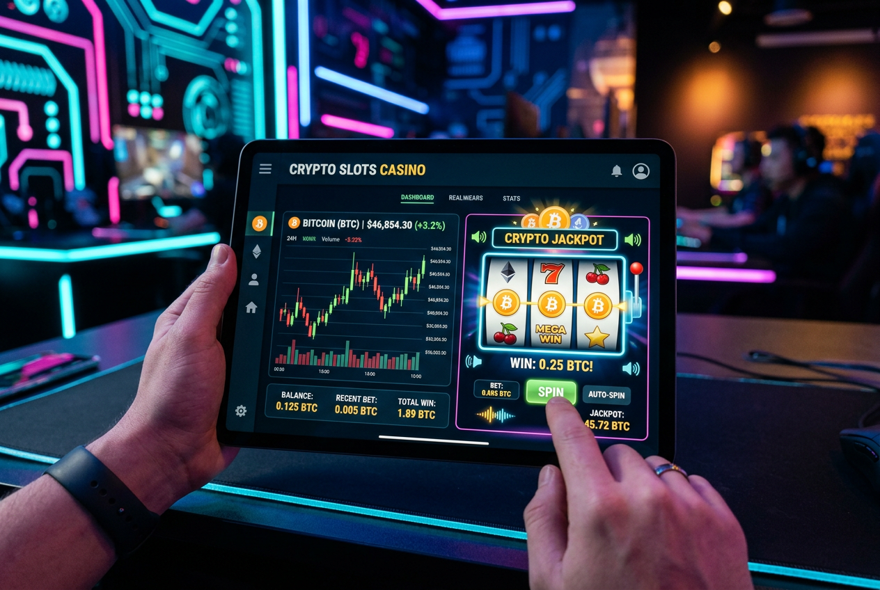 Nowoczesny interfejs kasyna bitcoin z elementami technologii blockchain